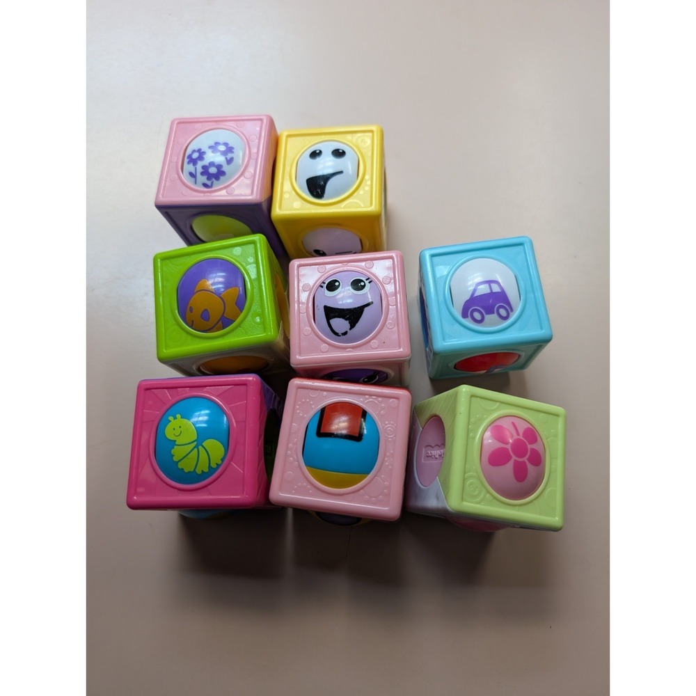 Fisher Price Roller Blocks Pink Purple White Faces Numbers Flowers Lot Of 9